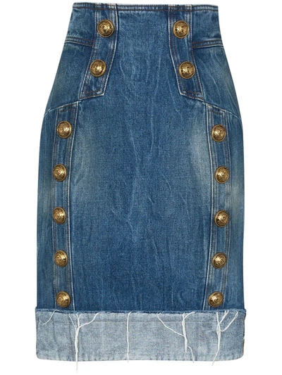Balmain Double-breasted Pencil Skirt In Blue
