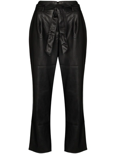 Paige Black Vegan Leather Cropped Trousers