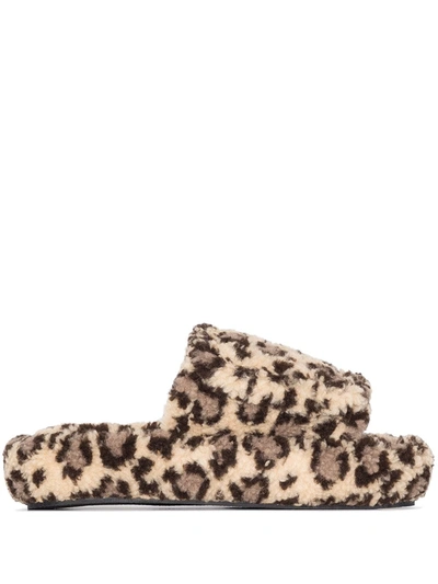 Natasha Zinko Beige Leopard Print Wool Slippers In Neutrals
