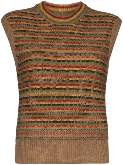 Wales Bonner Rasta Striped Wool Knit Vest In Brown