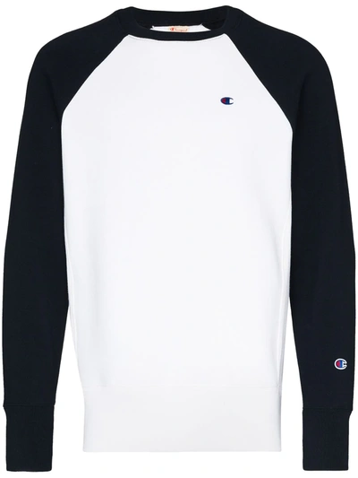 Champion White Logo Embroidered Ringer Sweatshirt