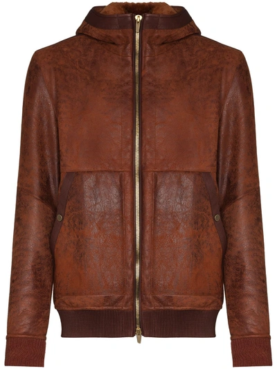 Ajmone Red Lacon Hooded Leather Jacket