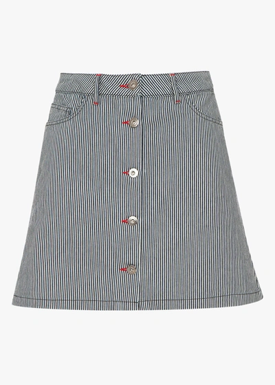 Maison Kitsuné Mia Buttoned Flared Skirt In Navy Stripe