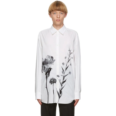 Valentino Floral Print Long Sleeve Button-up Poplin Shirt In White