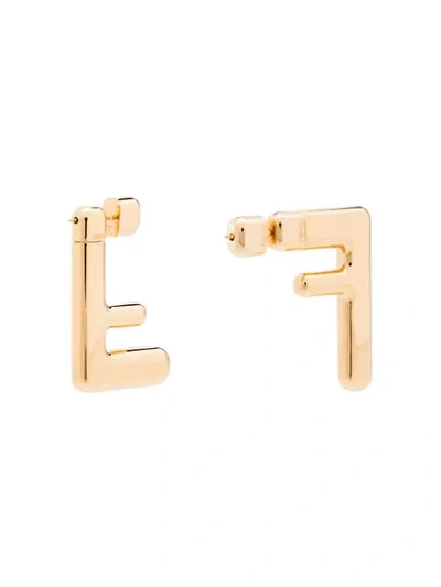 Fendi Gold Tone Ff Logo Earrings