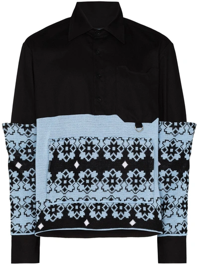 Av Vattev Fair Isle Panelled Organic Cotton Shirt In Black