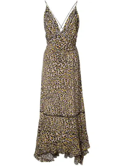Derek Lam Leopard-print Lace-inset Sleeveless Silk Midi Dress, Yellow