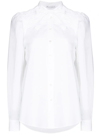 Jw Anderson Collarless Puff Sleeve Blouse In White