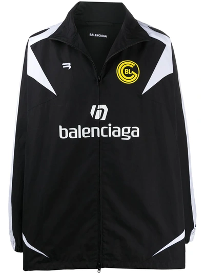 Balenciaga Soccer Logo Cotton Poplin Jacket In Black