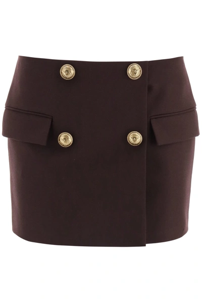 Balmain Miniskirt With Buttons In Marron