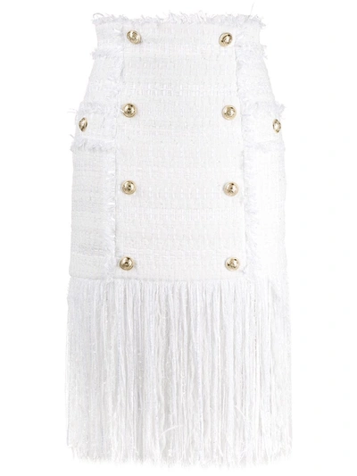 Balmain Fringed Fitted Skirt In White