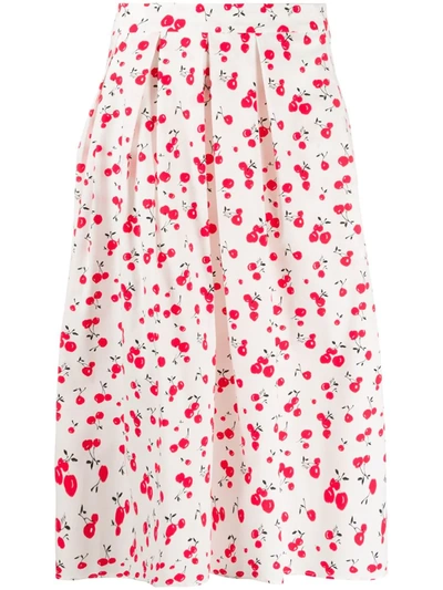 Hvn Hope Cherry Print Pleated Skirt In White,red