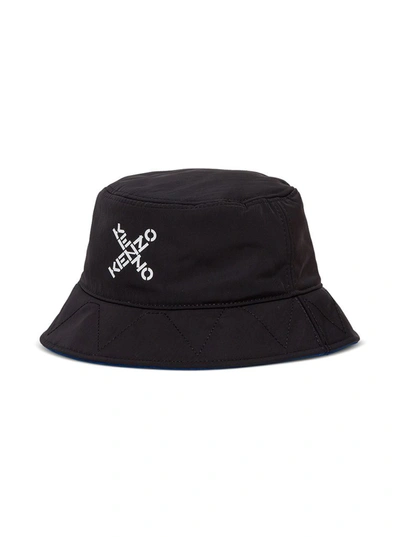 Kenzo Reversible Cloche Hat In Nylon With Logo In Noir