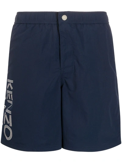 Kenzo Logo-printed Swim Shorts In Blue,white