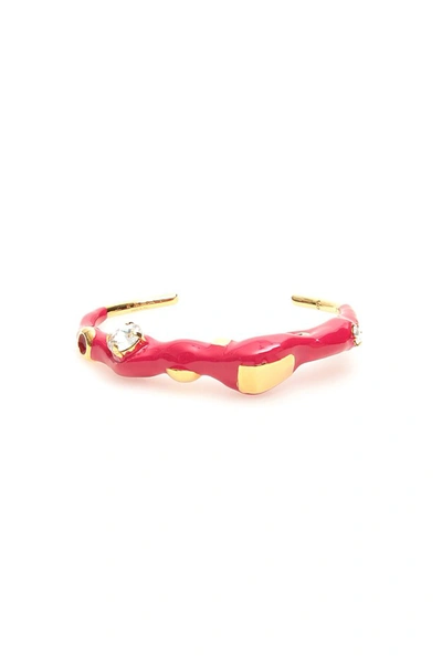 Marni Metal And Enamel Cuff Bracelet In Gold,fuchsia