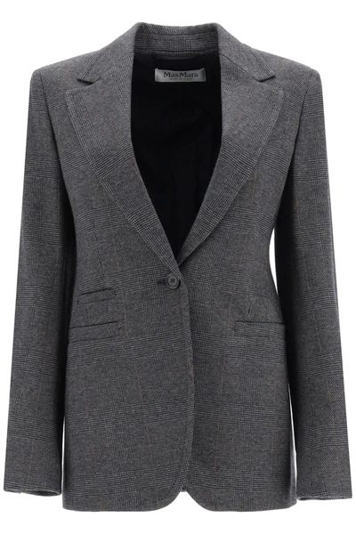 Max Mara Single-breasted Prince Of Wales Blazer In Galles Blu Marino