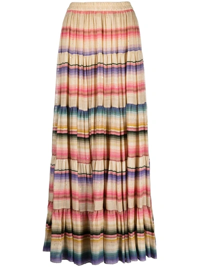 Mes Demoiselles Long Multicolor Striped Carmen Skirt In Multicolour