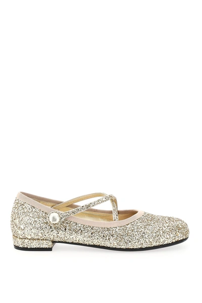 Miu Miu Glitter Ballet Flats In Pirite