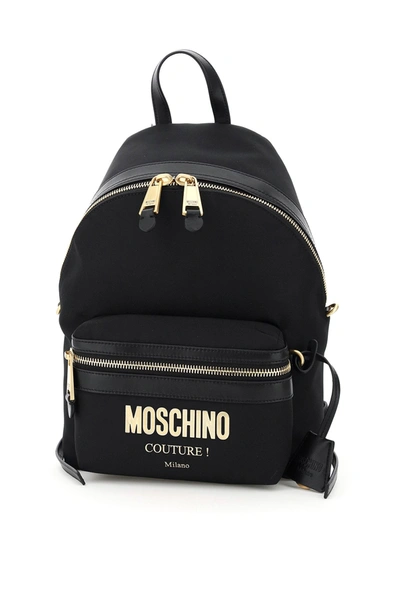Moschino Couture Backpack In Canvas With Logo In Nero
