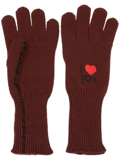 Raf Simons I Love You Embroidered Gloves In Red