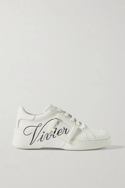 Roger Vivier Women's Viv Skate Logo Leather Sneakers In White