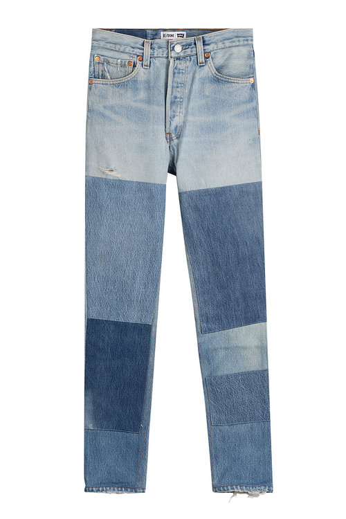 Re/done Skinny Jeans In Patchwork Finish In Blue | ModeSens