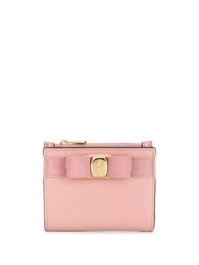Ferragamo Vara Bow Bi-fold Leather Wallet In Pink