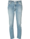 Re/done Reconstructed High Waist Ankle Crop Jeans In Azzurro