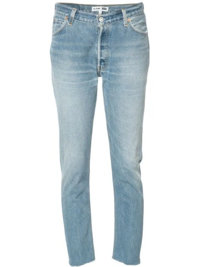 Re/done Reconstructed High Waist Ankle Crop Jeans In Azzurro