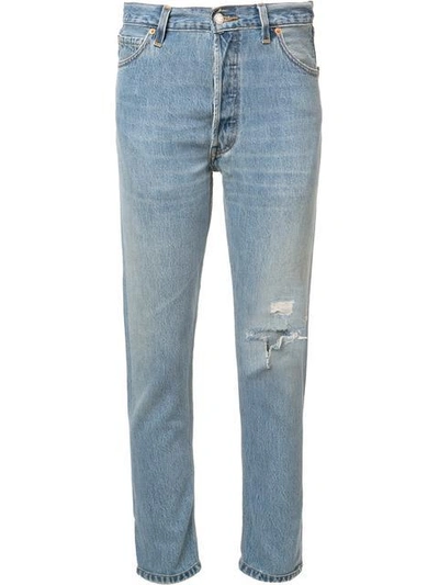 Re/done High-rise Cropped 'non-destruction' Jeans - Blue In Blue