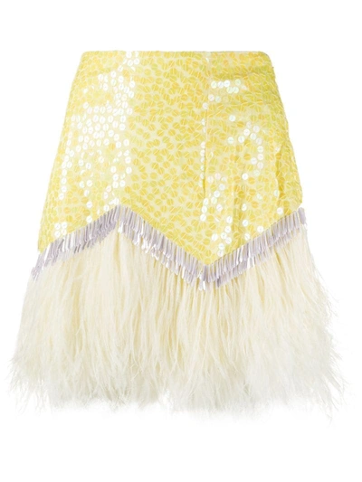 Attico Mini Skirt With Sequins And Feathers In Yellow