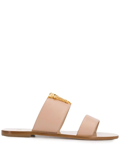 Versace Virtus Leather Sandals In Pink