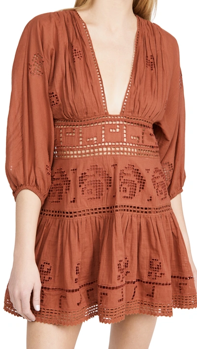 Free People Tea Time Embroidered Cutout Minidress In Rust Worthy | ModeSens