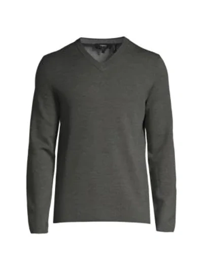 Theory Arnaud Erhart Wool V Neck Sweater In Dark Charcoal Melange