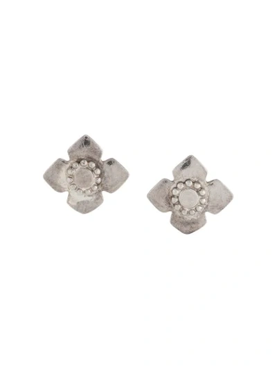 Pre-owned Saint Laurent Floral Motif Earrings In Silver