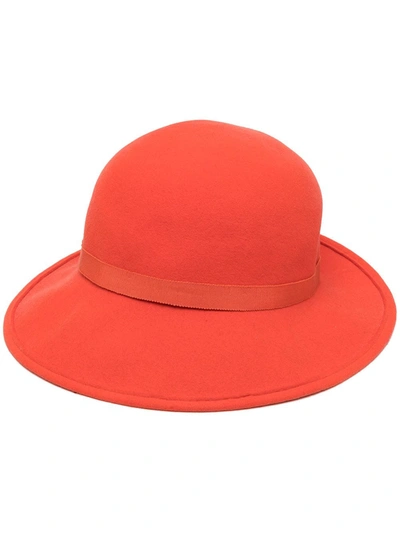 Pre-owned Celine  Plaque Detail Boater Hat In Orange