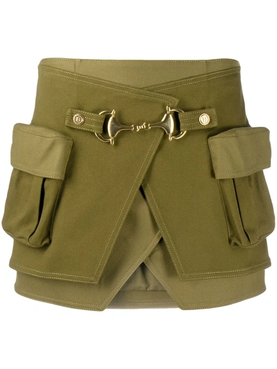 Balmain High-waisted Cotton Skirt In Khaki