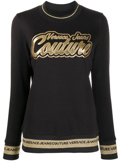 Versace Jeans Couture Long-sleeved Logo Print Jumper In Black