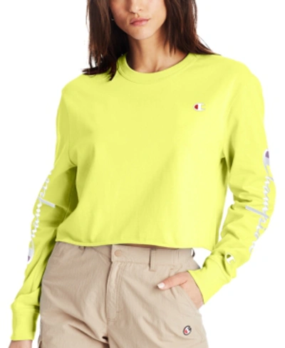 Champion Women's Cotton Long-sleeve Cropped T-shirt In Kelp