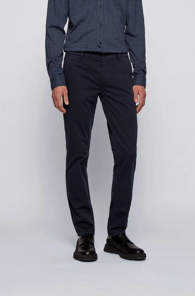 Hugo Boss - Slim Fit Casual Chinos In Brushed Stretch Cotton - Dark Blue