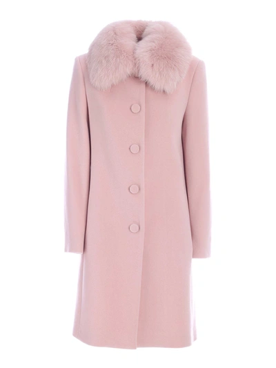 Blumarine Fur Applique Plain Coat In Pink