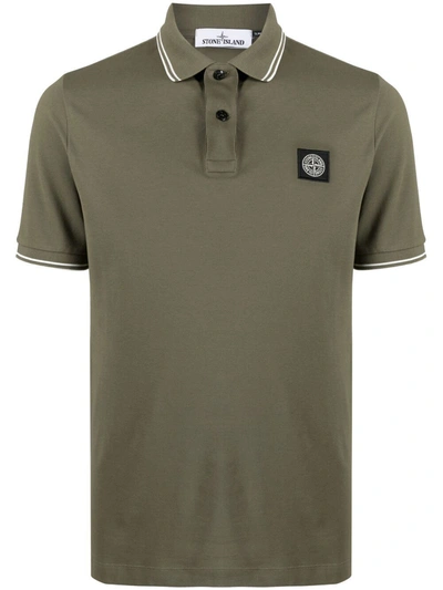 Stone Island Logo-patch Short-sleeved Polo Shirt In Green