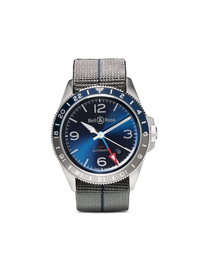 Bell & Ross Br V2-93 Gmt Automatic 41mm Steel Watch In Blue