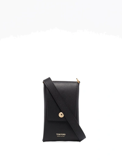 Tom Ford Mens Black Logo-embossed Leather Envelope Bag