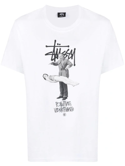 Stussy Logo Print Short-sleeved T-shirt In White