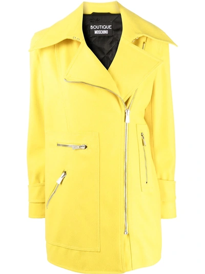 Boutique Moschino Long-sleeve Short Raincoat In Yellow