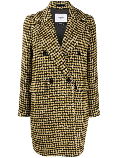 Paltò Houndstooth Double-breasted Coat In Yellow