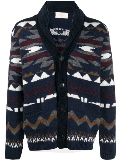 Altea Geometric Intarsia Rib-trimmed Cardigan In Blue