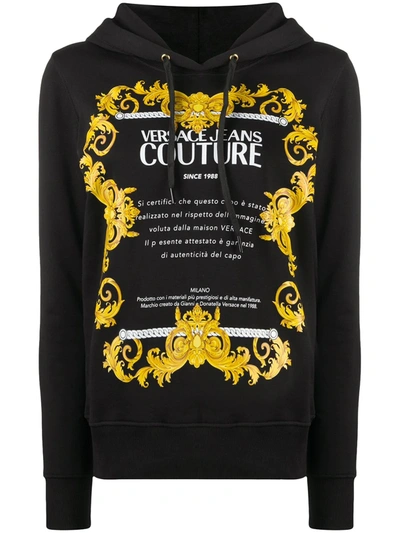 Versace Jeans Couture Barocco Logo Print Hoodie In Black