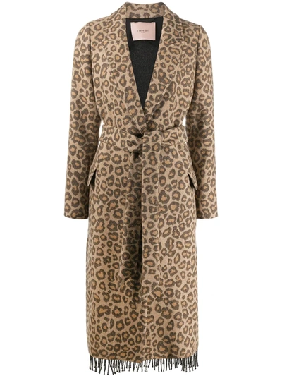 Twinset Leopard Print Belted Coat In Brown